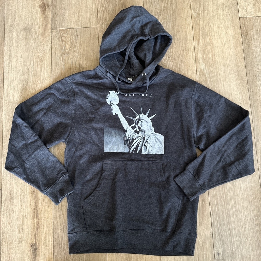 Statue of Liberty "GET FREE" Hooded Sweatshirt Freedom July USA Hoodie Gray Med